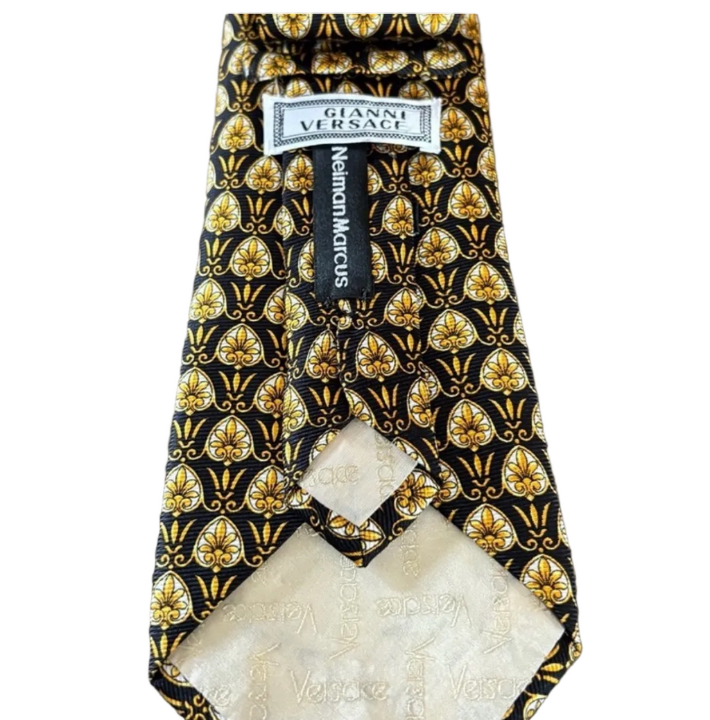 Gianni Versace Silk Tie – Black & Gold Baroque Print