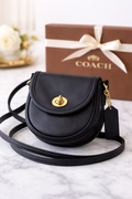 Vintage Coach Mini Watson Black Leather Crossbody Turnlock Bag 6606