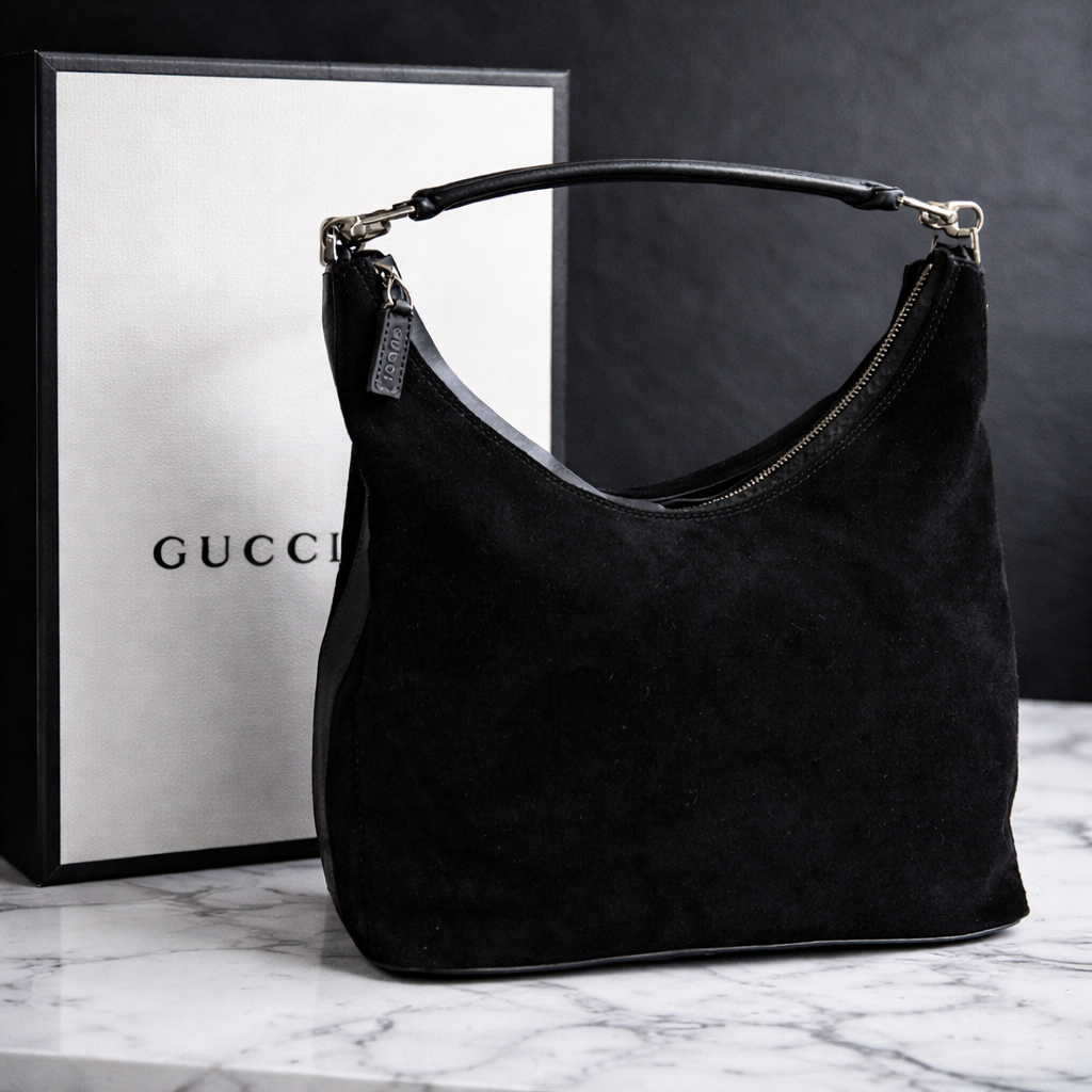 Gucci Black Suede Hobo Shoulder Bag | Silver Hardware
