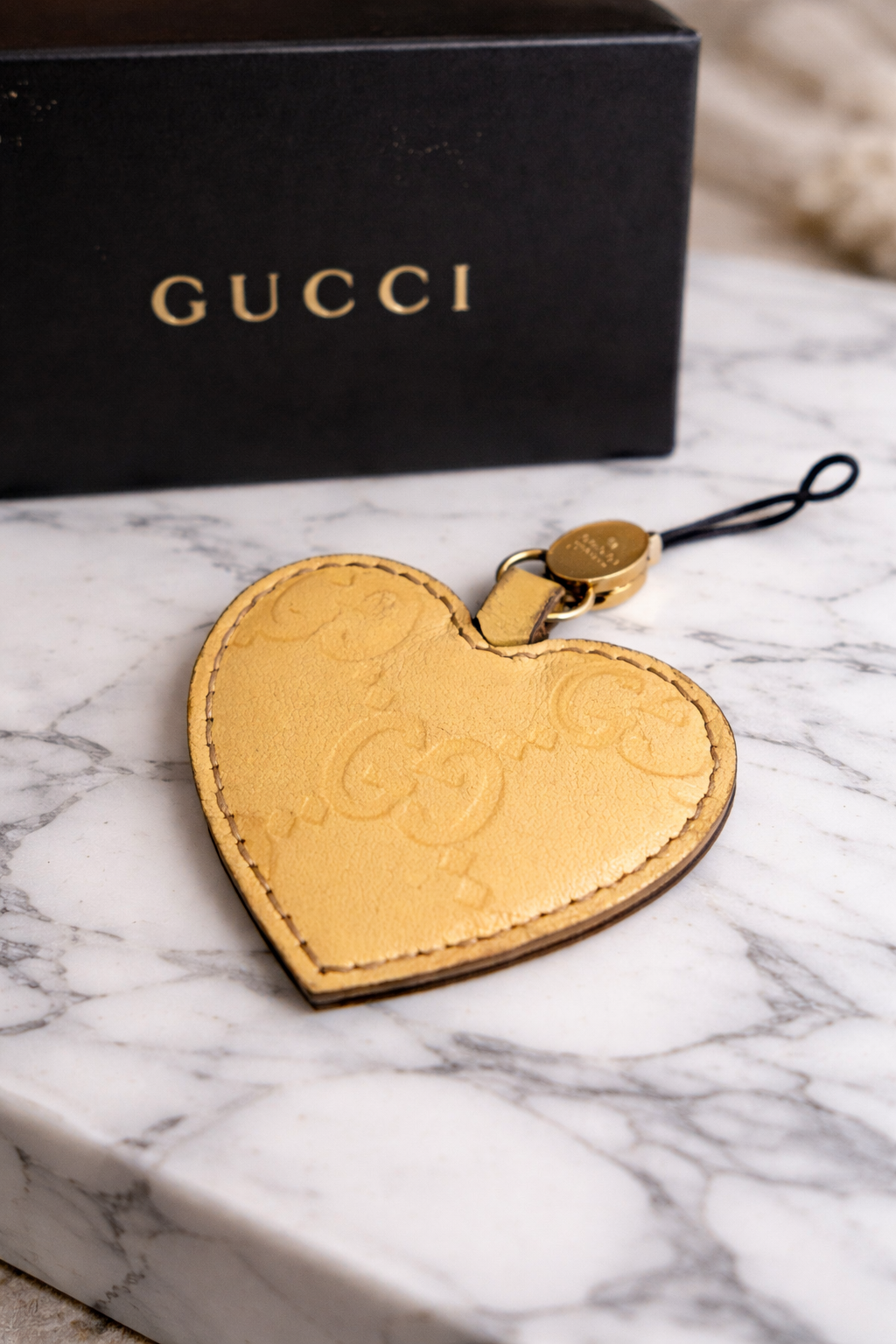 Gucci GG Embossed Leather Heart Charm | Bag Charm | Keychain | Phone Accessory