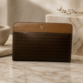 Valentino Vintage Monogram Clutch Bag Brown V Logo Canvas