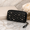 Jimmy Choo Filipa Star Studded Zip Around Wallet Black Multi Crystal Leather