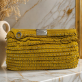 Jimmy Choo Zulu Yellow Suede Fringe Studded Clutch Made in Italy Rare