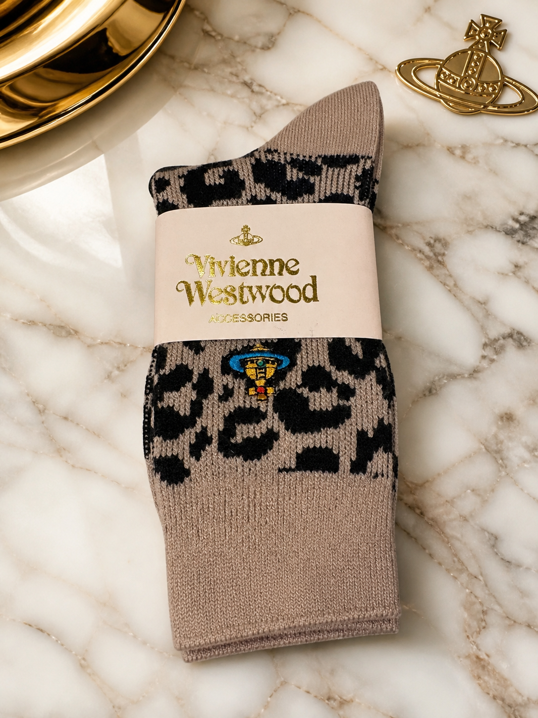Vivienne Westwood Socks Orb Logo Leopard Print NWT Japan