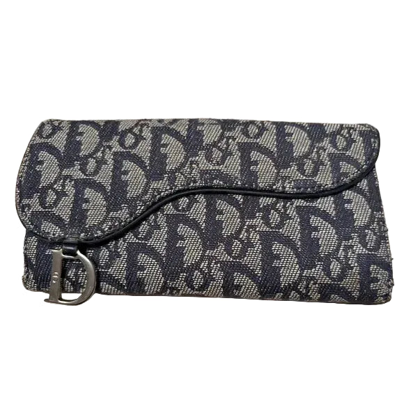 CHRISTIAN DIOR Vintage Trotter Monogram Saddle Wallet Navy