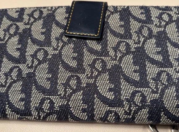 CHRISTIAN DIOR Vintage Trotter Monogram Saddle Wallet Navy