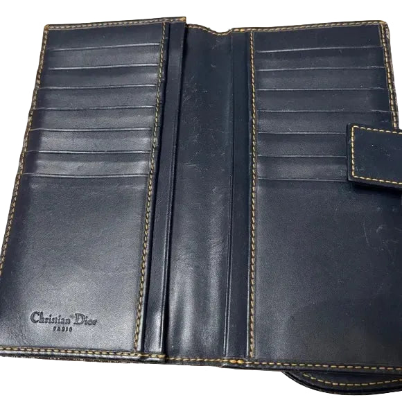 CHRISTIAN DIOR Vintage Trotter Monogram Saddle Wallet Navy