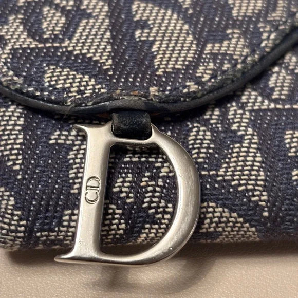 CHRISTIAN DIOR Vintage Trotter Monogram Saddle Wallet Navy