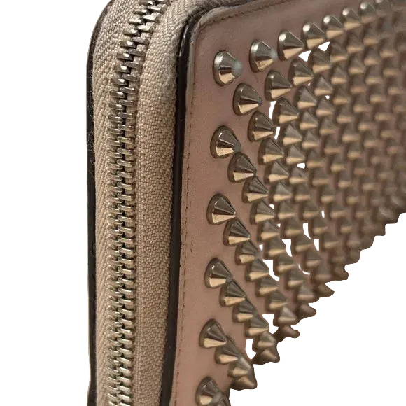 Christian Louboutin Panettone Spiked Zippy Wallet – Blush / Beige Leather