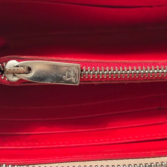 Christian Louboutin Panettone Spiked Zippy Wallet – Blush / Beige Leather