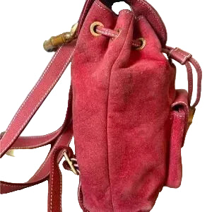 Gucci Red Suede Bamboo Mini Backpack